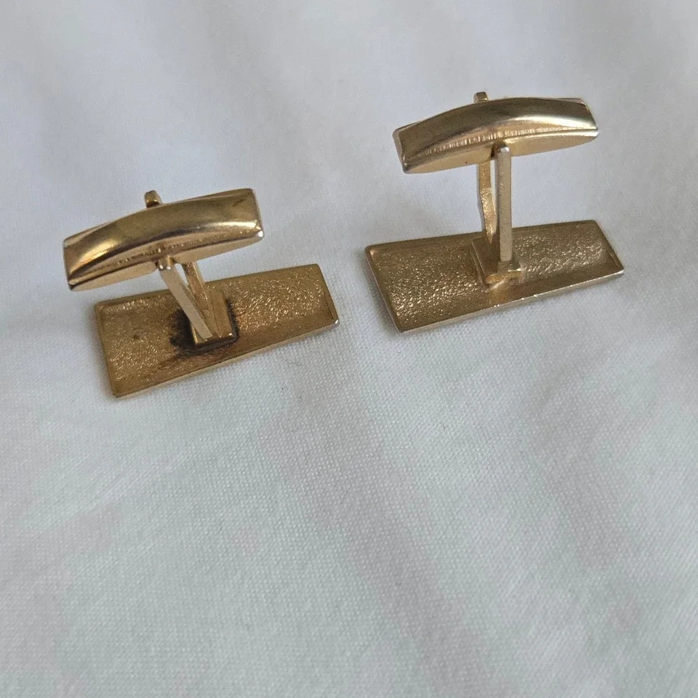 VTG Gold Ribbed Geometric Toggle Cufflinks Unbranded OS Mens Gold Formal Wedding